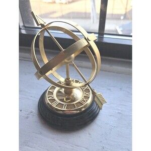 Vtg Brass Armillary Sphere Sundial On Heavy Marble-White Veining 1980